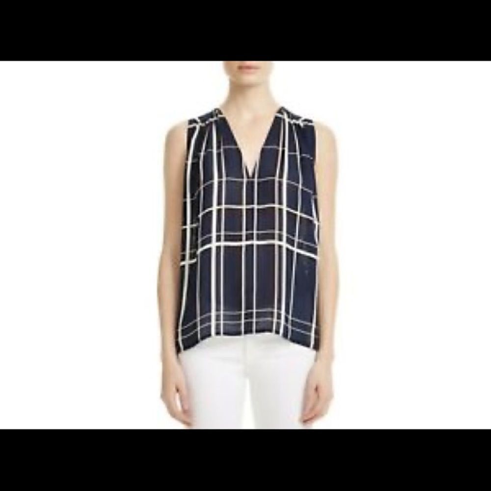 Vince 100% silk plaid sheer sleeveless top